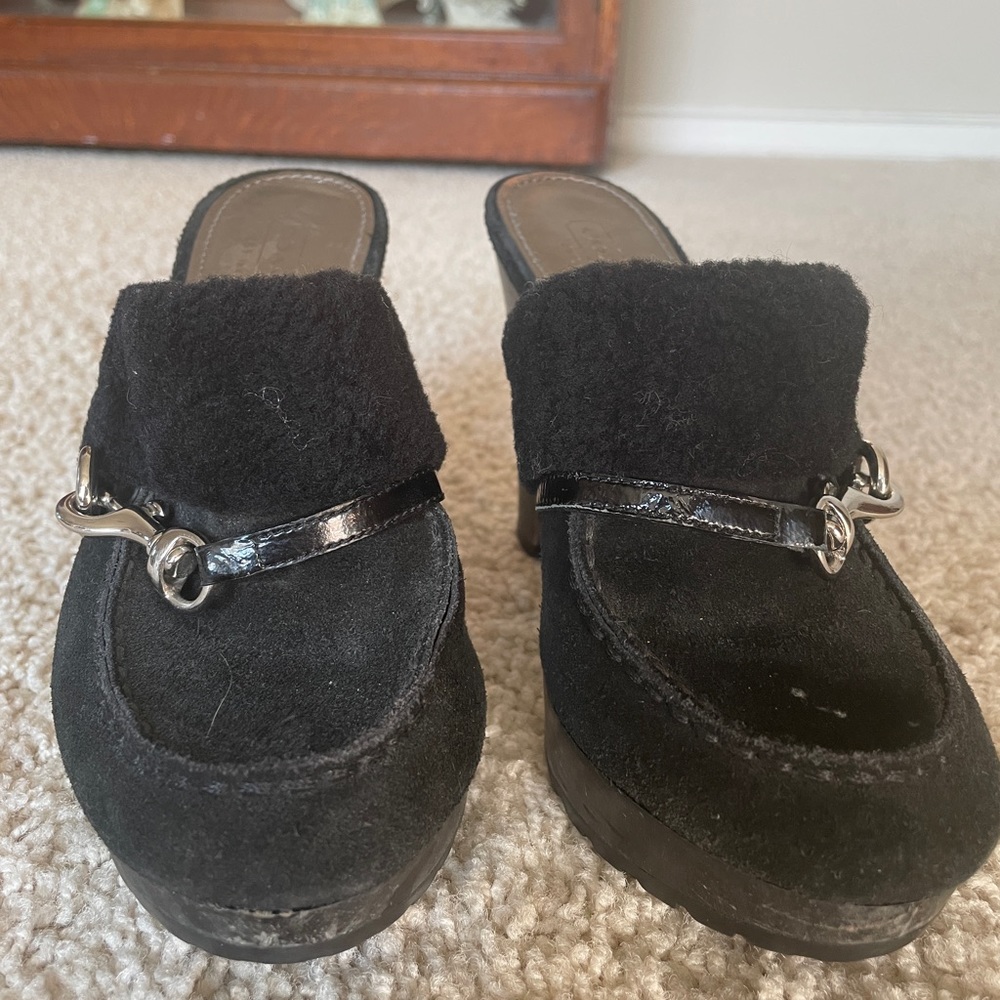 Coach Black Suede high heel Clog style shoe